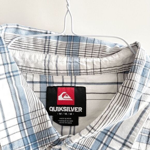 Quiksilver Mens Plaid Short Sleeve Button Down Shirt Blue White Medium - Picture 4 of 6